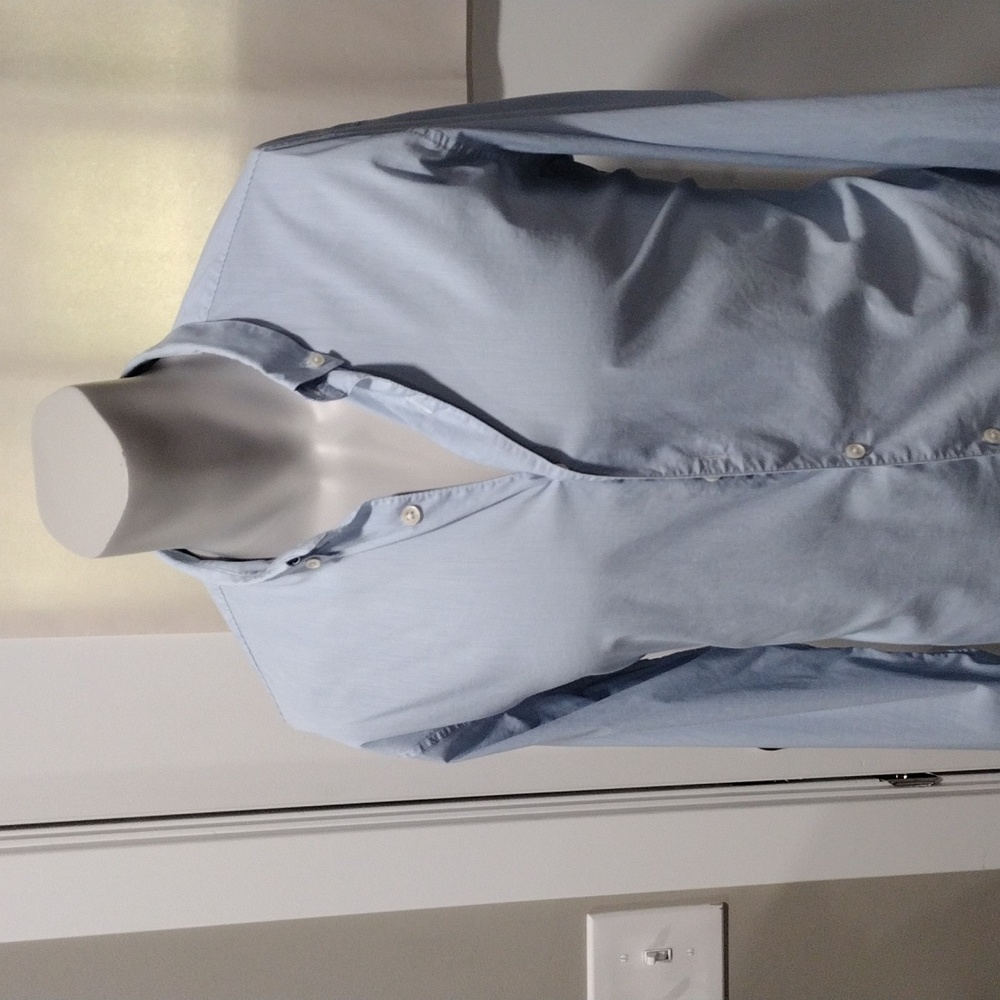 Theory mens skinny blue and white vertical stripes cotton blend shirt. XL